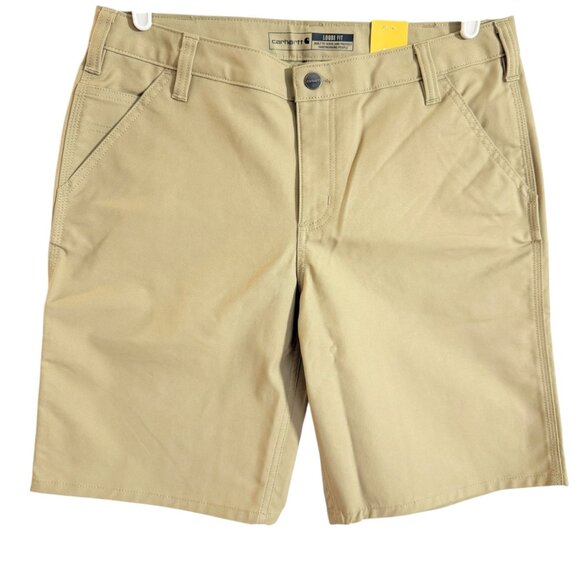 Carhartt Women's Rugged Flex Loose Tan Canvas Work Shorts Size 12 NWT 10" Inseam - Picture 1 of 11
